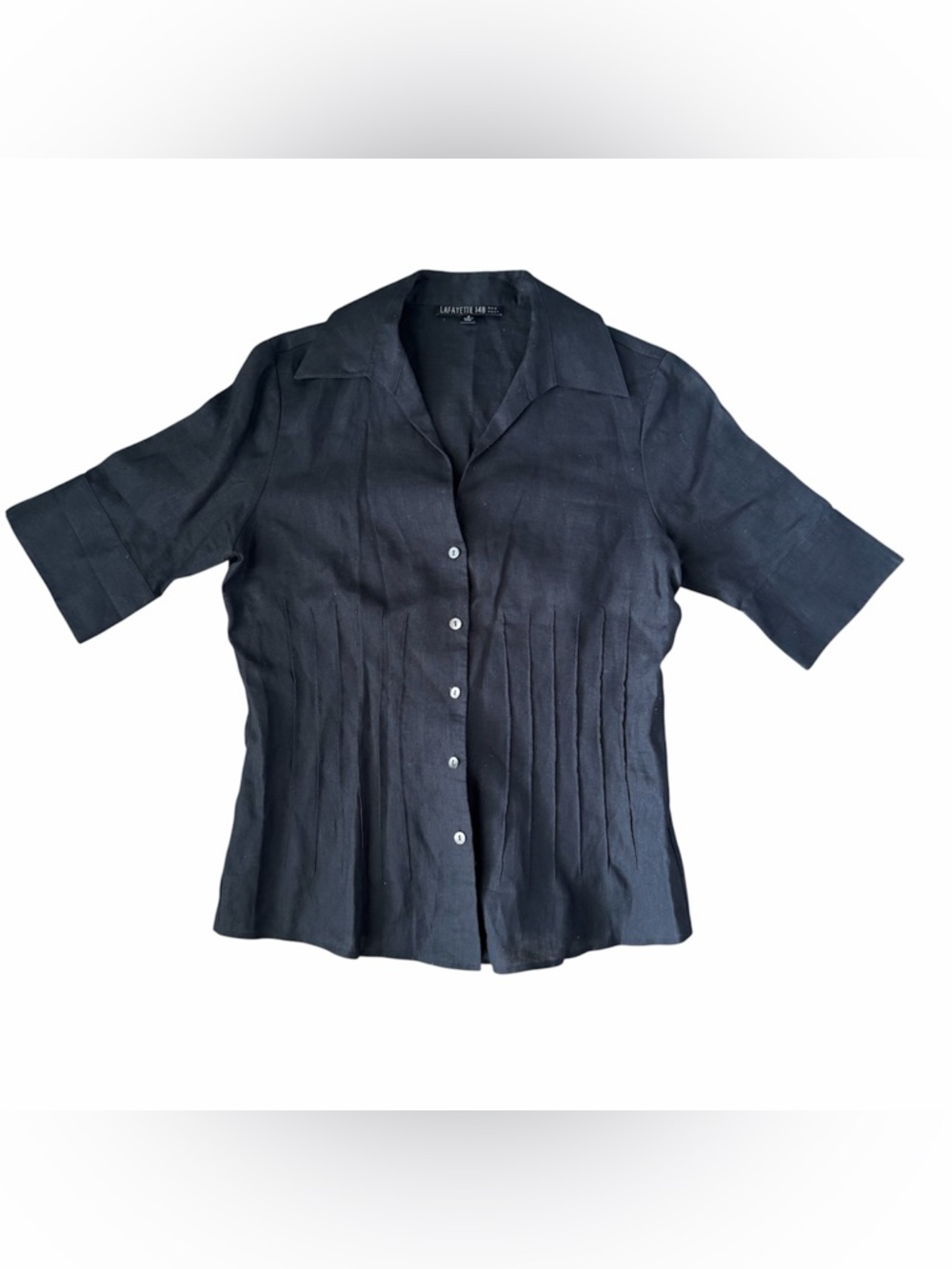 Lafayette 148 Black Linen Button Front Blouse Size 6